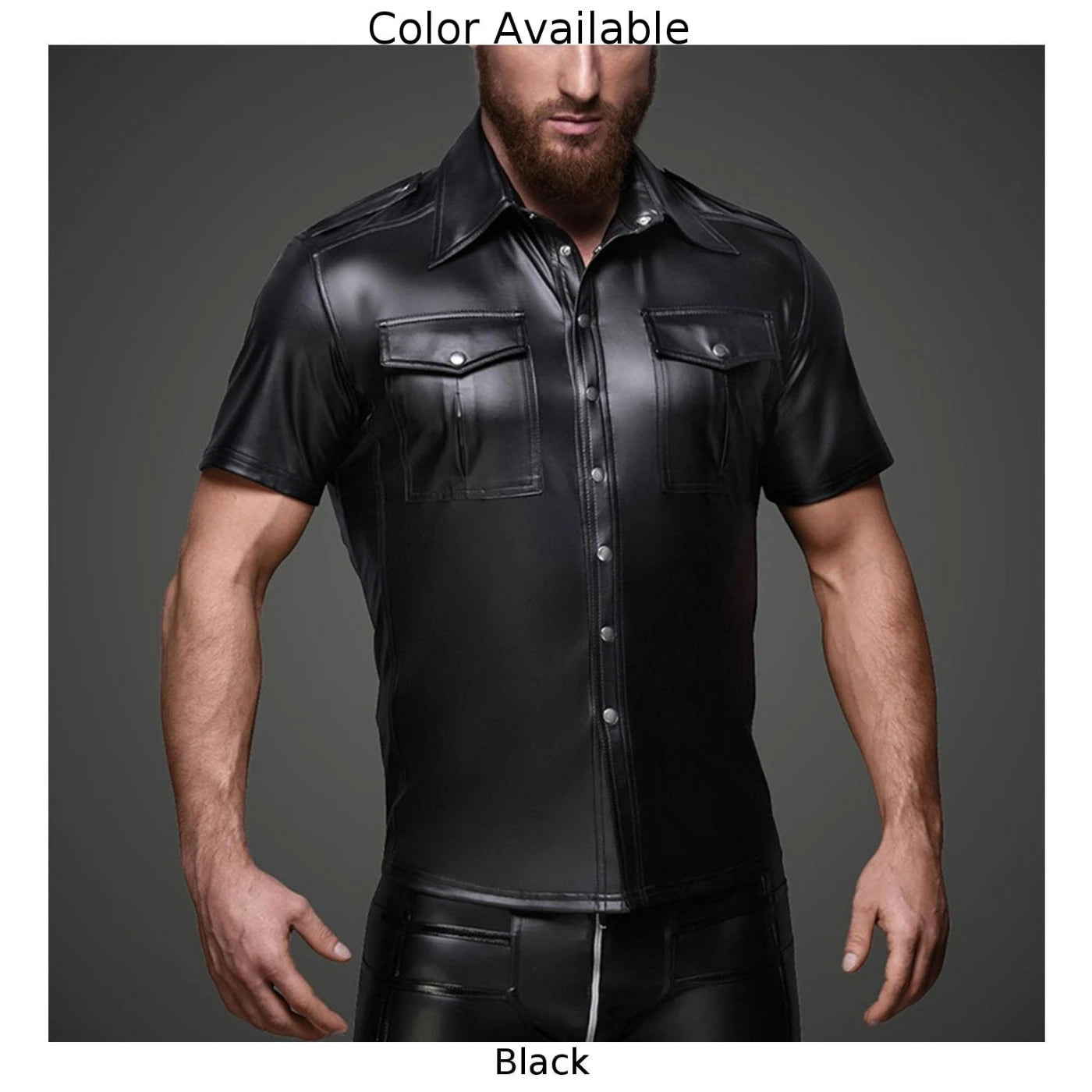 HEARUJOY  -  Men\\\'s Clothing Top Autumn Collared Faux Leather Wet Look Men Regular S-2XL Solid Color Tee Top Blouse Uniform Shirt