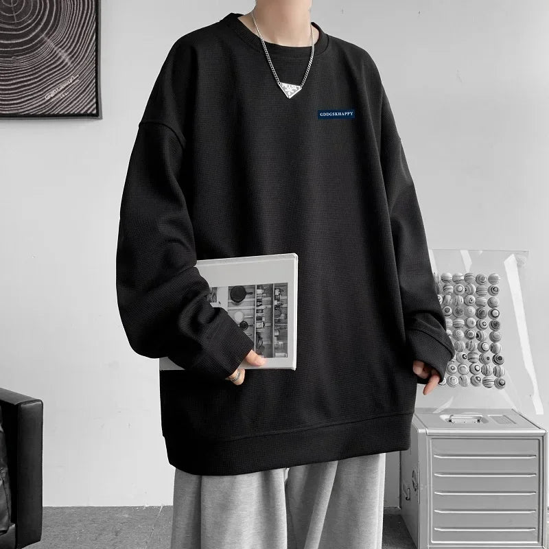 HEARUJOY  -  Men's Oversized Hoodie White Unisex Autumn Waffle Hoodies Over Size for Men Letter Print 5XL Casual Wear Hoody Male Sweatshirt