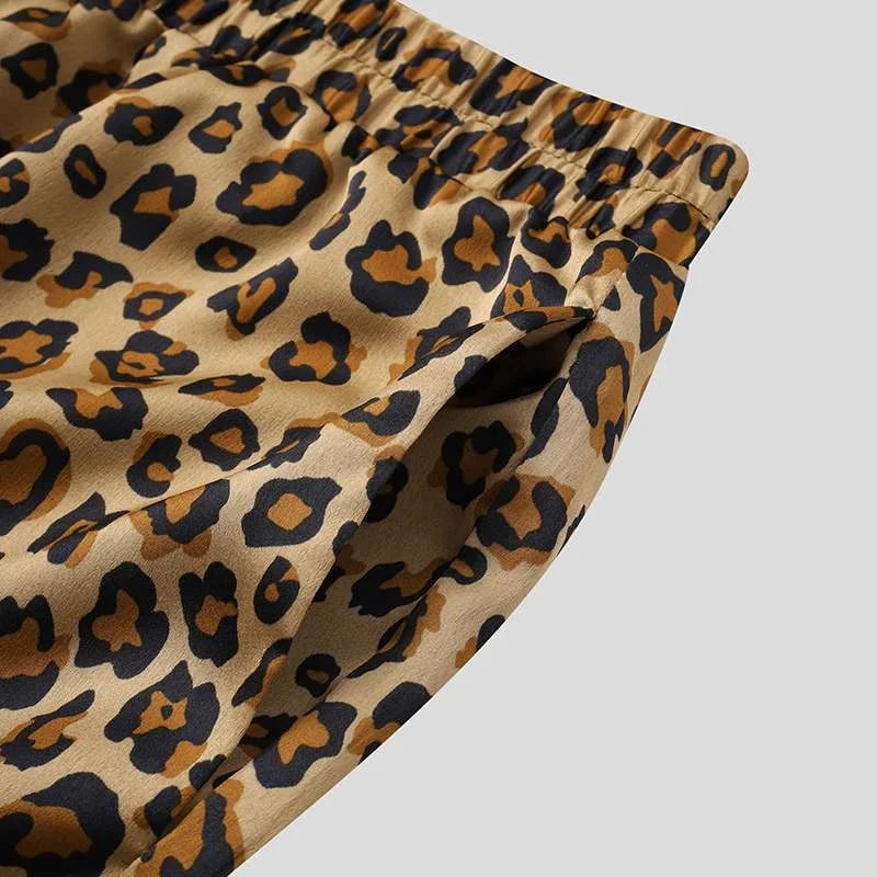 HEARUJOY  -  Summer Men's Fashion Leopard Print Sets Elegant Social Shirt + Shorts Two Piece Set Luxury Men Outerwear Suit