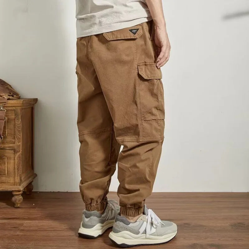 Hearujoy Men Clothing Trend American Vintage Streetwear Baggy Cargo Harem Pants Y2K Casual Solid Loose Pockets Trousers Pantalones Hombre