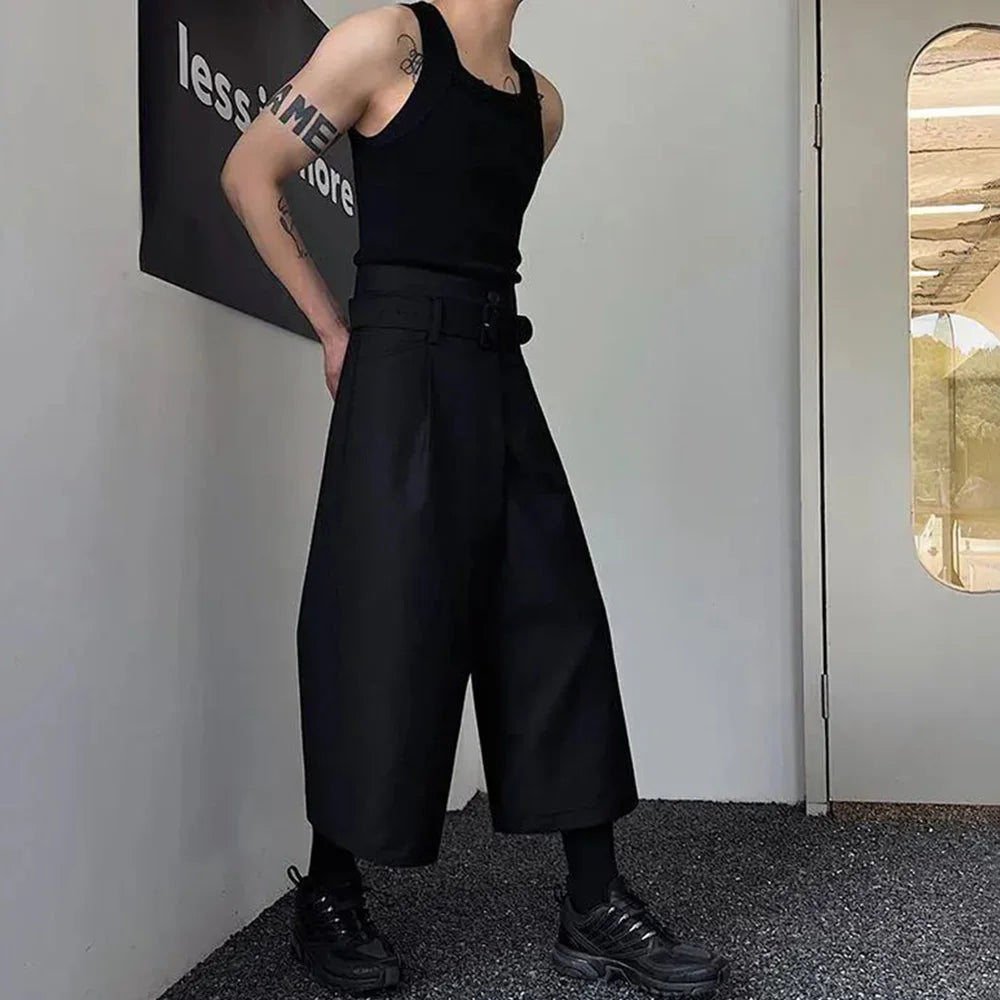 HEARUJOY  -  Mens Pants Belt Dark Wide-Leg Pants Japanese Streetwear Harajuku Commuting Business Office All-Match Casual Pants Men'S Clothing