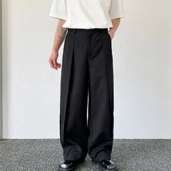 Hearujoy Fashion Trend Wide Leg Pants Men's Summer Individuality Pleated Looes Solid Color Lovers' Trousers Men 9C5805