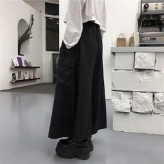 HEARUJOY  -  XS-5XL Gothic Culottes Dark Workwear Big Pocket Samurai Pants Hakama Genderless Streetwear Wide-Leg Pant Men'S Clothing 2025 New