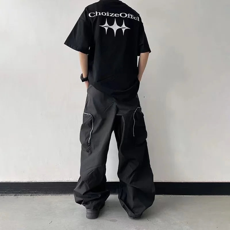 Hearujoy Black Baggy Cargo Pants Fashion Harajuku Straight Trousers Men's Y2K Vintage Baggy Casual Pocket Streetwear Hip Hop Korean Style