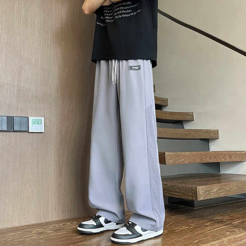 HEARUJOY  -  Summer Thin Ice Silk Mesh Quick Dry Elastic Pants Men Breathable Side Hollow Out Trousers Loose Sweatpants Men's Casual Pants