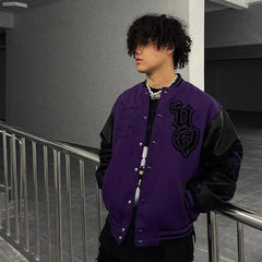 Hearujoy Y2k Jackets Retro Hip Hop Eagle Pattern Embroidery Splicing Baseball Uniform for Men and Women Casual Loose Goth Jacket Coats