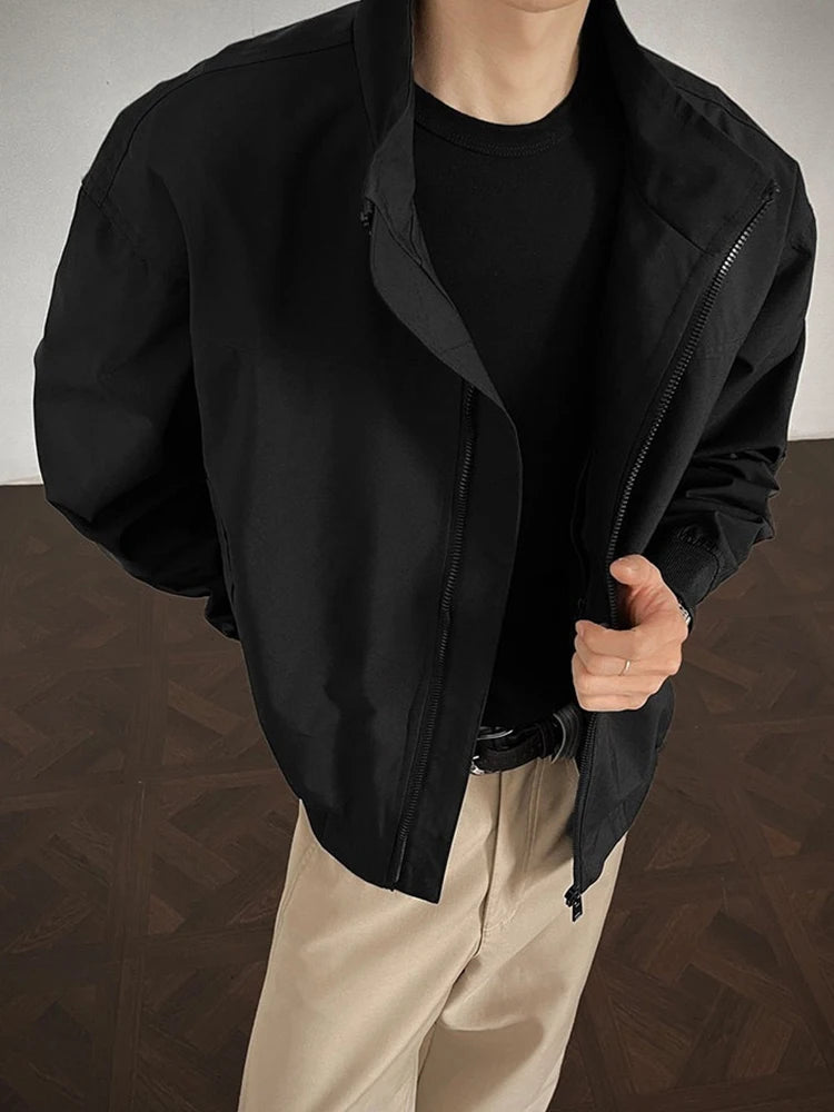 HEARUJOY  -  Trendy Slim Long Sleeve Men's Jacket Coat Streetwear Vintage Zip-up Stand Collar Jackets Spring Autumn Casual Mens Outerwear