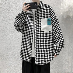 Hearujoy New Plaid Loose Casual Long Sleeved Shirt for Men Trendy Instagram Collar Top Clothes Stylish Jacket for Men