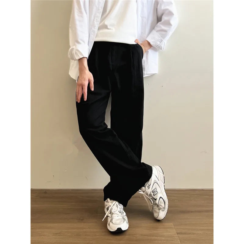 Hearujoy Black Beige Casual Pants Men Fashion Straight Pants Men Streetwear Korean Clothing Loose Wide Leg Pants Mens Trousers M-2XL