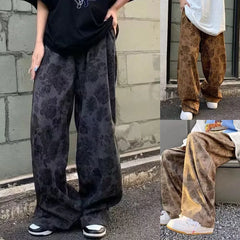 HEARUJOY  -  Men Loose Vintage Casual Jogging Pants Printing Korean Style High Street Trouser Wide Leg Streetwear