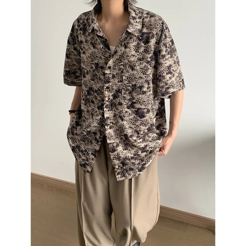 HEARUJOY  -  Summer Short Sleeved Shirt Men Oversized Retro Printed Shirt Men Streetwear Korean Loose Casual Shirt Mens Hawaiian Shirts M-2XL
