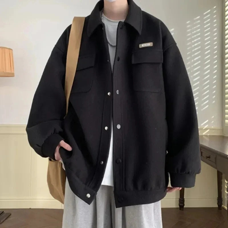 Hearujoy All Match Versatile Spring Autumn Fashion Men's Solid Casual Shirt Loose Pockets Letters Jacket Coat Cool Boy Soft Solid Warm