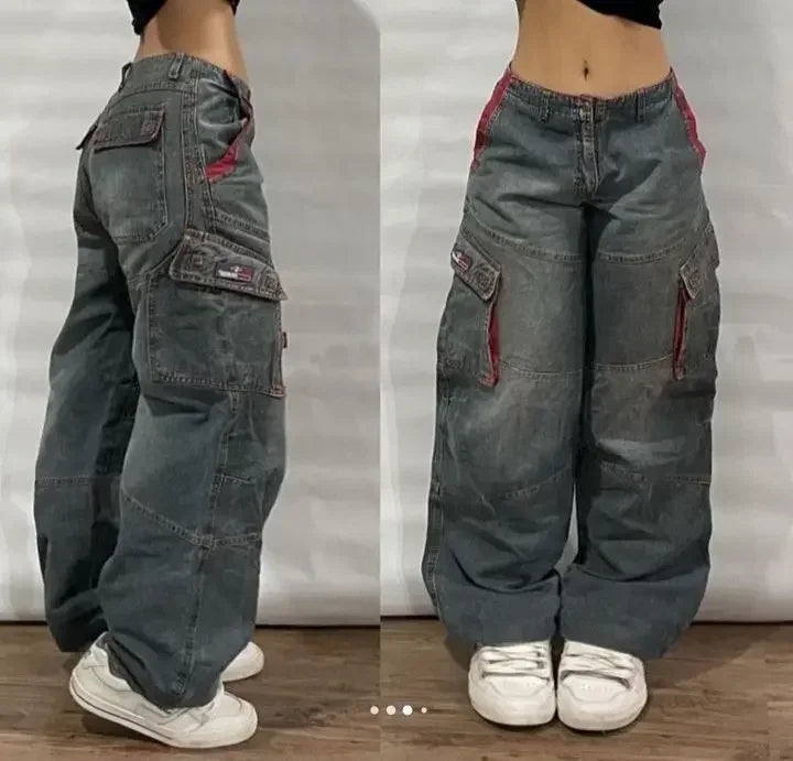 Hearujoy Y2K High Street Vintage Printed Pattern Jeans American Classic Wings Texture Jeans Couple Fashion Gothic Harajuku Wide Leg Pants