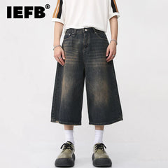 Hearujoy Korean Style Vintage Men's Jeans Summer Loose Male Wide Leg Knee Length Shorts Washed Fashion Denim Trouser 9A8825