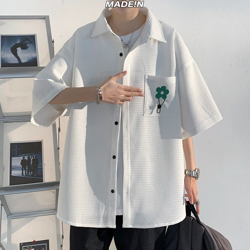 Hearujoy Spring New Men's Long Sleeve Shirts Fashion Small Flower Decoration Shirt UnisexHip Hop Design Casual Oversize Shirt Coat