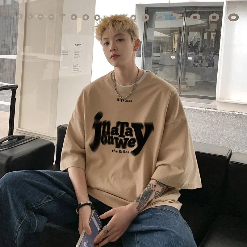 HEARUJOY  -  T Shirt Oversized Cotton For Men White 5XL Men's Letter Print T-shirts Male Casual Wear Summer Tee Shirts Unisex Big Size