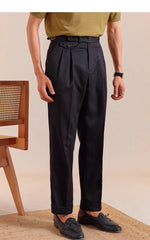 HEARUJOY  -  Italian Style Imitation Linen Naples Trousers Men's Double Pleated Gentleman Casual Business Men's Suit Pants Mens Formal Pants