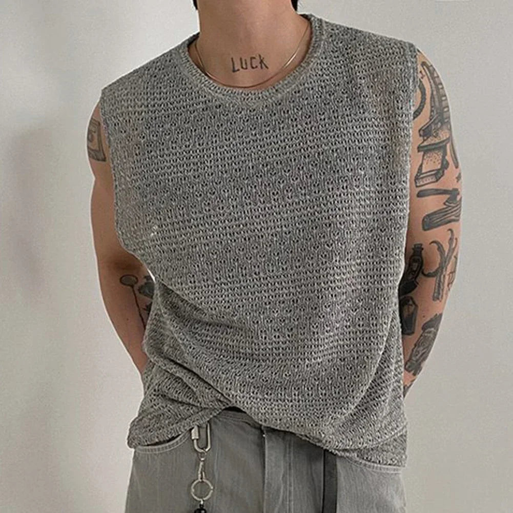 HEARUJOY  -  Casual Outings Summer Activities 2XL Men's Knitted Vest Daily Vacation Sleeveless Top Hollow Out Knitwear Loose Fit Design