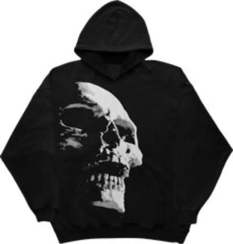 Hearujoy Hip hop skull pattern oversized printed hoodie for women autumn and winter gothic casual street couple sweatshirt 2024 new style