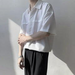 HEARUJOY  -  White Man Shirt Short Sleeve Shirts for Men Plain High Quality Luxury with Collar New in Designer Vintage Summer Casual Silk