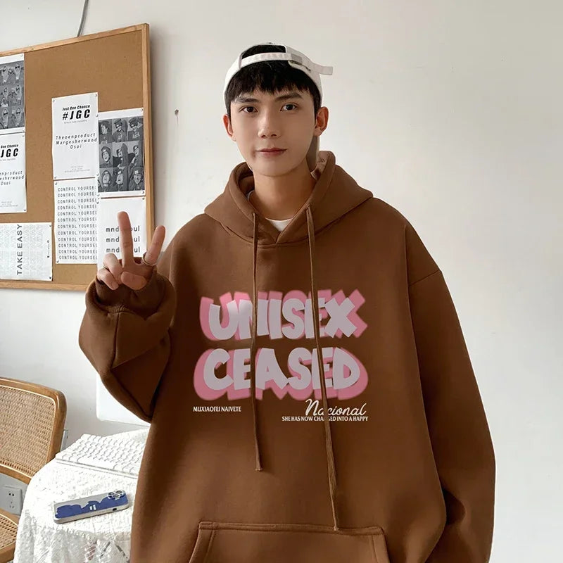 HEARUJOY  -  Men's Oversized Hoodie Black With Hat 5XL Hoodies Oversize for Men Letter Print Man Casual Wear Hoody Male Sweatshirt Unisex