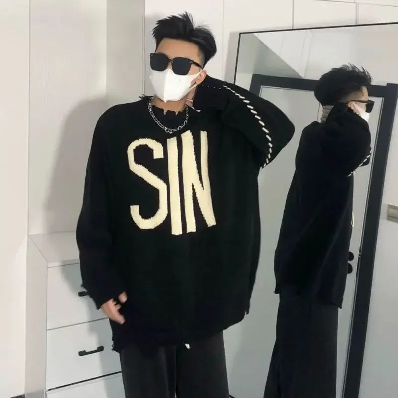 HEARUJOY  -  Man Clothes Knitted Sweaters for Men Black High Collar Graphic Pullovers Turtleneck Clothing Tops Winter T Shirt X S Fun A