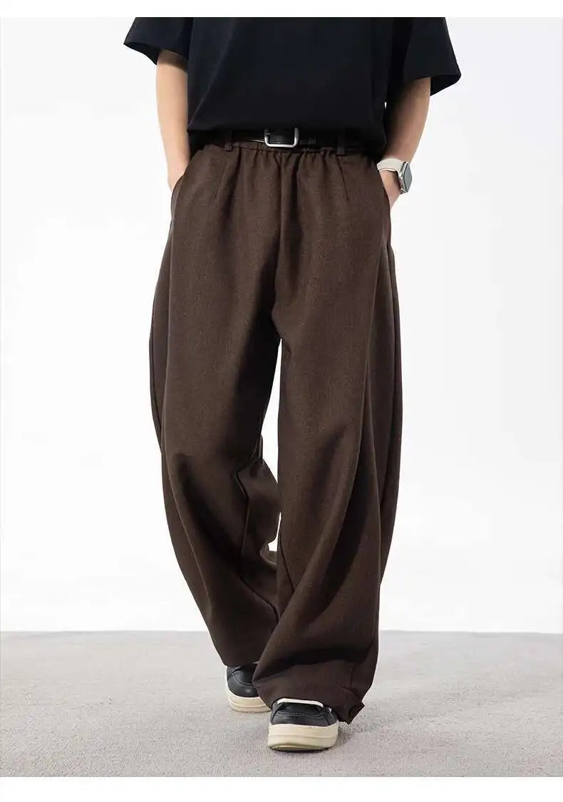 HEARUJOY  -  Korean Style Men's Suit Pants Solid Color Pleated Design Botton Drawstring Simple Elastic Waist Summer Male Trousers