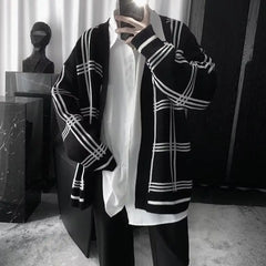 HEARUJOY  -  Street Plaid Cardigan Sweater Hong Kong Style Loose Jacket