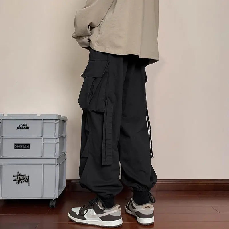 HEARUJOY  -  Mens Loose Fit Cargo Pants Hip Hop Streetwear Casual Sports Pants For All Seasons