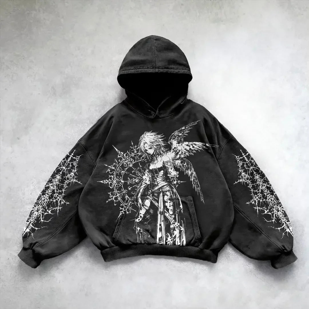 Hearujoy New goth streetwear sweatshirt hoodie demon girl print harajuku y2k tops oversized goth hoodies women couples gothic clothes