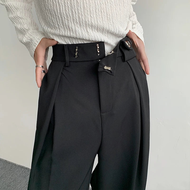HEARUJOY  -  Korean Black Suit Pants Men Oversized Fashion Social Mens Dress Pants Loose Straight Wide Leg Pants Mens Office Formal Trousers