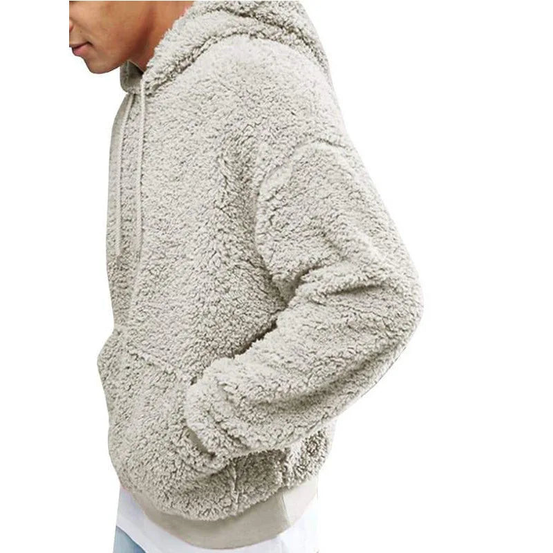 HEARUJOY  -  Autumn Winter MenS Fleece Lined Hooded Sweatshirt Cozy Warm Pullover Soft Fluffy Casual Streetwear Trendy Thickened Long Sleeve