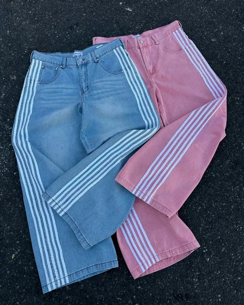Hearujoy Y2k Hip hop High street striped straight leg men jeans Punk Harajuku street wear couple high-waisted jeans casual loose pants