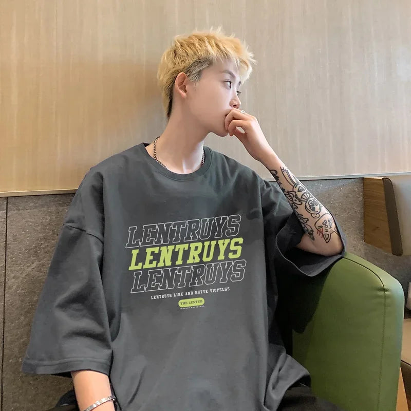 HEARUJOY  -  T Shirt Oversized Cotton For Men White 5XL Men's Letter Print T-shirts Male Casual Wear Summer Tee Shirts Unisex Big Size