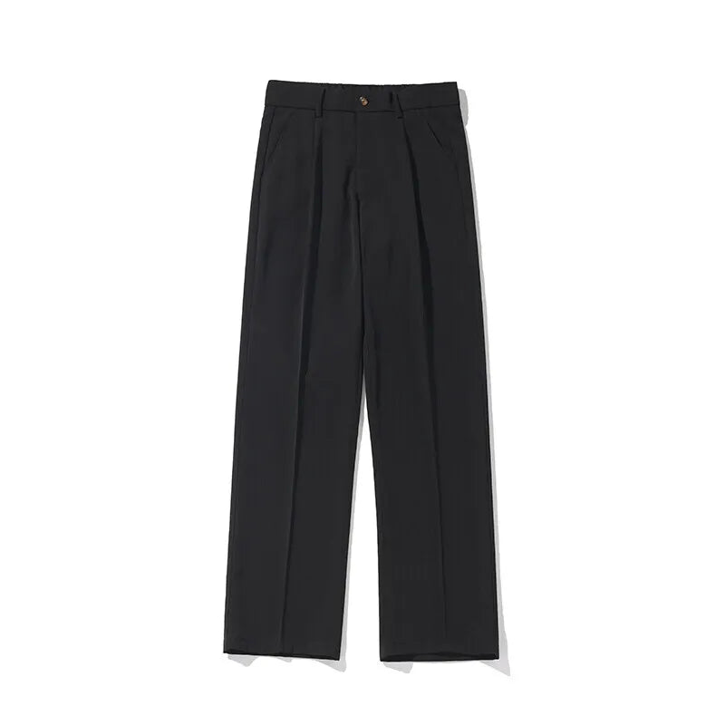 HEARUJOY  -  Brown Black Suit Pants Men Fashion Society Mens Dress Pants Korean Loose Straight Pants Mens Office Formal Trousers Plus Size
