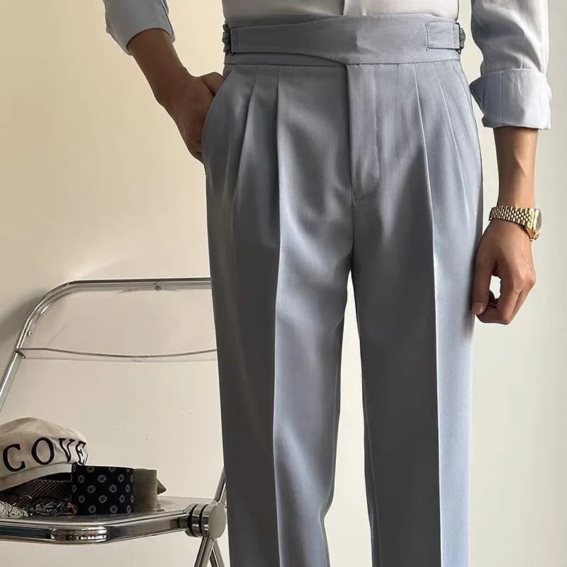HEARUJOY  -  British Style Naples Pant For Men Vintage Gurkha High Waist Straight Suit Trousers Spring Autumn Fashion Business Casual Pants