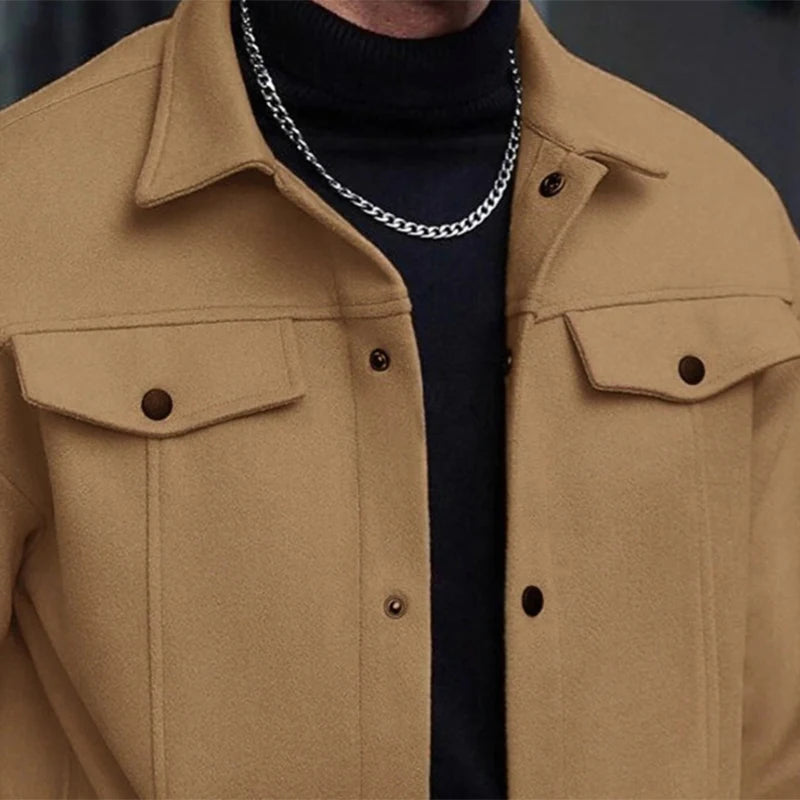 HEARUJOY  -  Daily Casual Mens Woolen Jacket Coat Vintage Turn-down Collar Button Pockets Cargo Jackets Men Autumn Fashionable Cardigan Tops