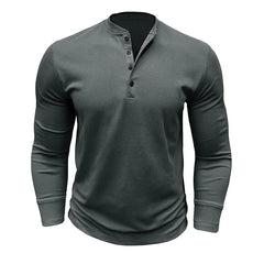 HEARUJOY  -  Men's Fashion Crewneck Long Sleeve T-shirt Henry Spring and Autumn Base Shirt Button Jumper Top