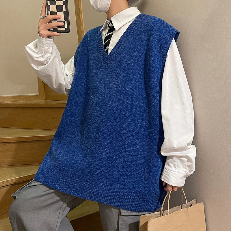 HEARUJOY  -  Autumn Streetwear Mens Loose Sweater Vest Casual Thermal Oversized Winter Sweater Vest Men Sweater Vest  for Daily Wear