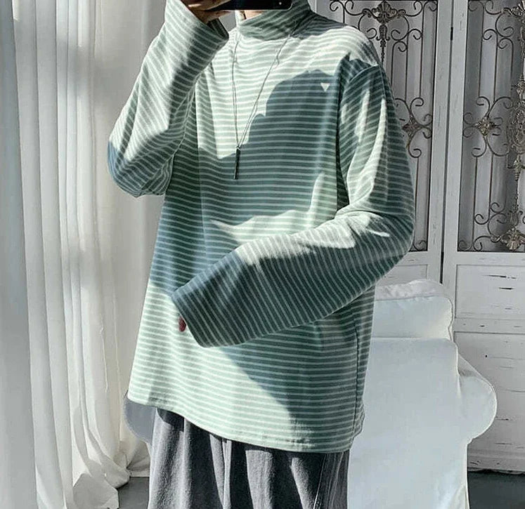 HEARUJOY  -  Turtleneck High Collar T Shirt For Man Striped Top Bulk With Wholesale Men's Clothing Long Sleeve Quotes Full Xl F Pullover