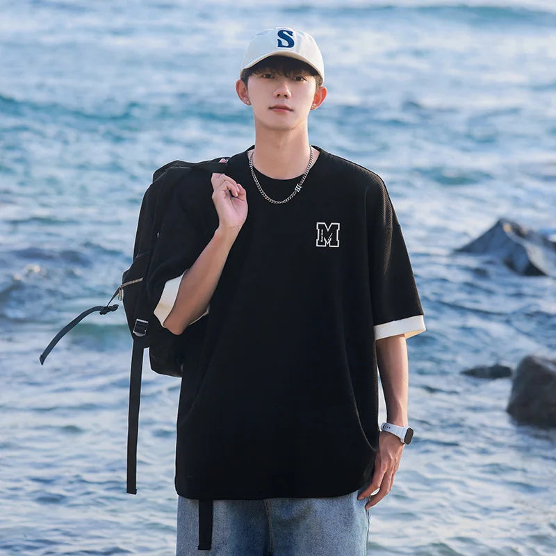 HEARUJOY  -  Summer Oversized T Shirt Men Tees Short Sleeve Korean Fashion T-shirts Hip Hop Streetwear Drop Shoulder Male Casual Tops