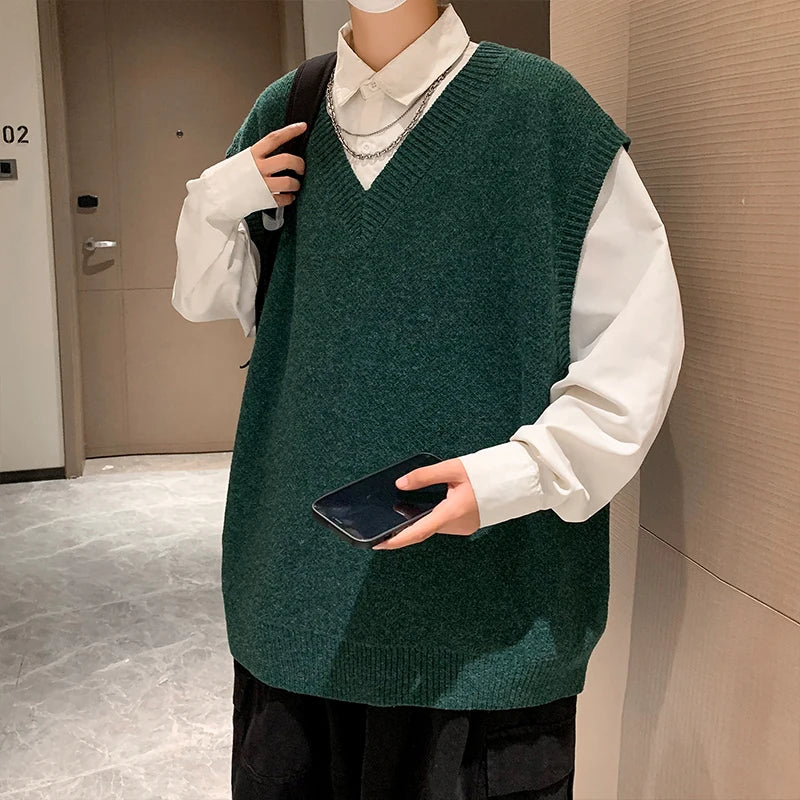 HEARUJOY  -  Autumn Streetwear Mens Loose Sweater Vest Casual Thermal Oversized Winter Sweater Vest Men Sweater Vest  for Daily Wear