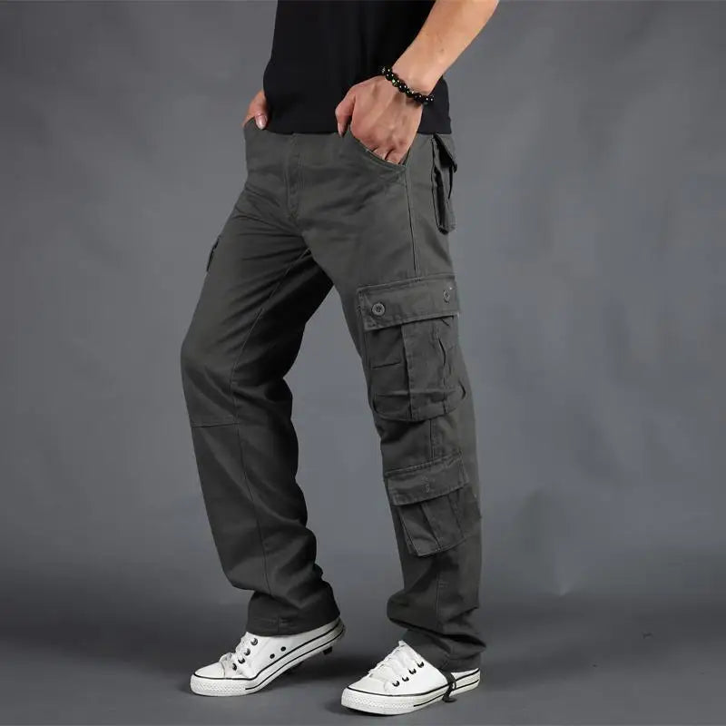 HEARUJOY  -  Outdoor Work Pants Men Loose Straight Autumn Multi-pocket Trousers Pure Cotton Water Washing Casual Fashion Trendy Pants