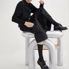 Hearujoy Mens Dark Style Casual Solid Color Culottes Genderless Fashion Youth Trend Street Loose Cropped Wide Leg Trousers Unisex