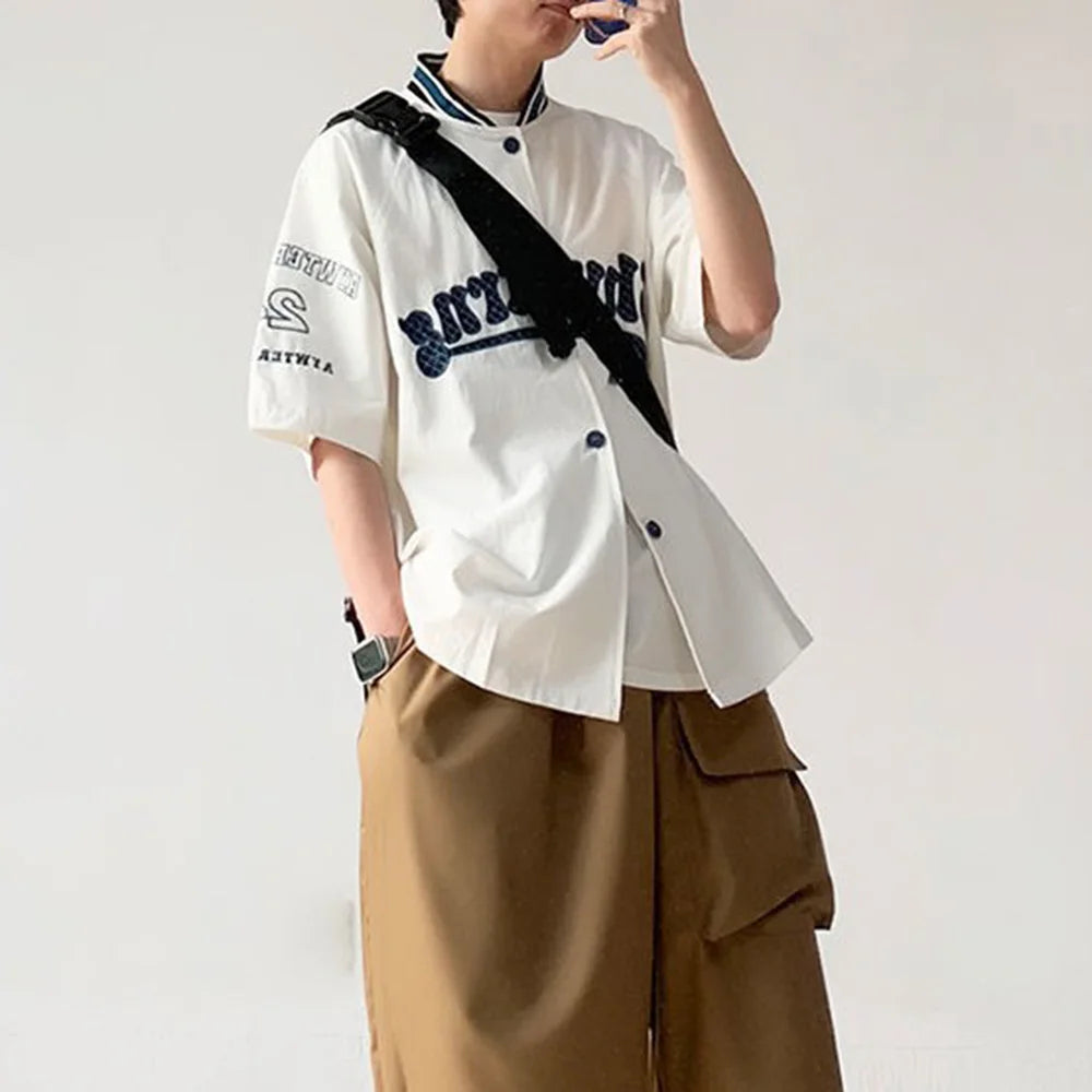 HEARUJOY  -  Men Baseball Shirt Alphabet Number Printed Casual Shirt Summer Streetwear Fashion All-Match Short Sleeve Top Men'S Clothing 2025