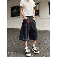 HEARUJOY  -  Hip Hop Retro Waist Inverted Design Men Denim Shorts Instagram Gothic Street Apparel Loose Straight Leg Pants Sports Pants
