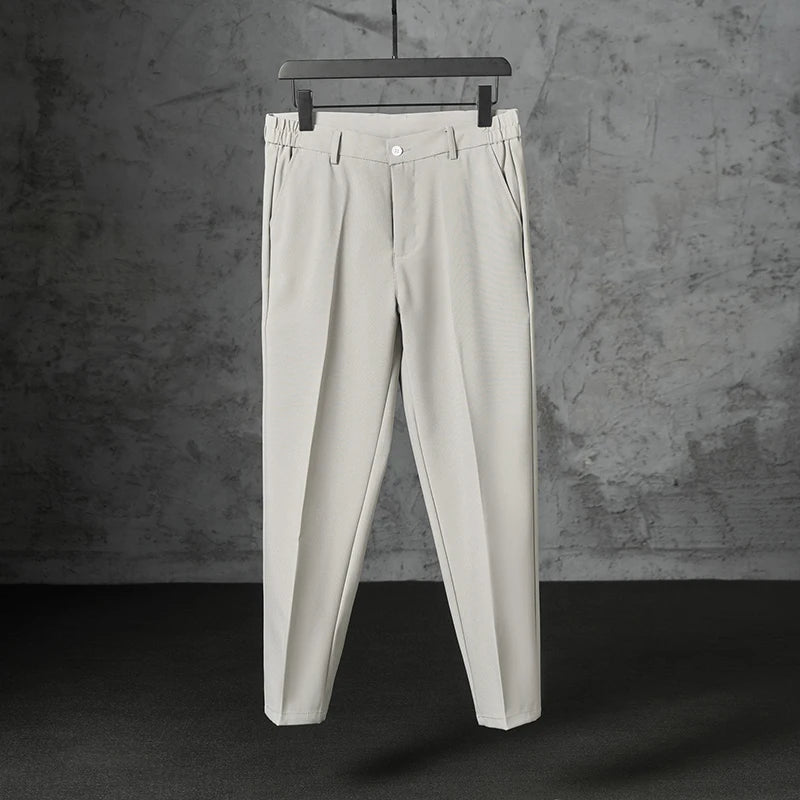 HEARUJOY  -  New Fashion Male Suit Pants Light Luxury Draped Cropped Button-down Business Casual Pants Premium Slim-fit Elegant Dress Trouser