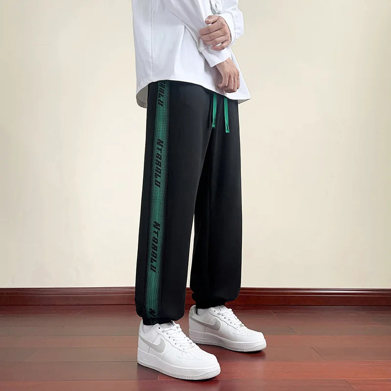 HEARUJOY  -  Side Stripe Joggers Men Trousers Autumn High Street Vibe Korean Wide-leg Trousers Casual Niche Straight-leg Loose Sports Pants
