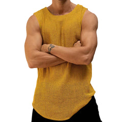 Hearujoy Mens Casual Thin Knitted Hollow Vest Genderless 2024 New Personalized Versatile Vacation Comfortable Solid Color Tank Top Unisex
