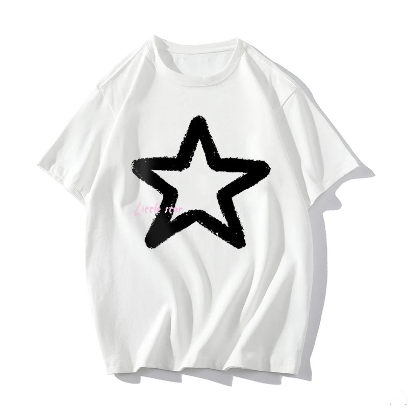 Hearujoy Little Star Printed Men's T Shirt Summer Fashion Casual Short Sleeve Tee Tops Mens Cotton Linen Oversized Hip-Hop T-shirt 5XL